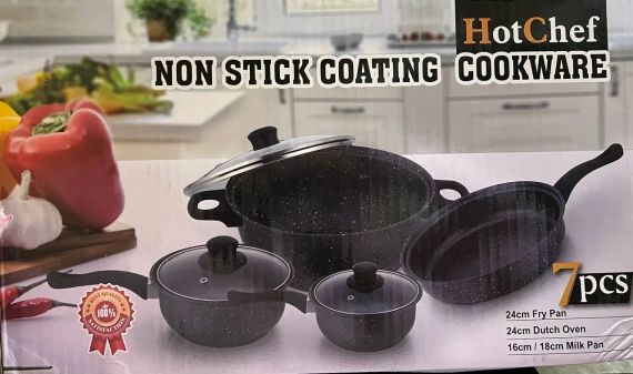 Набор кастрюль с мраморным покрытием со стеклянными крышками Hot Chef 7 предметов