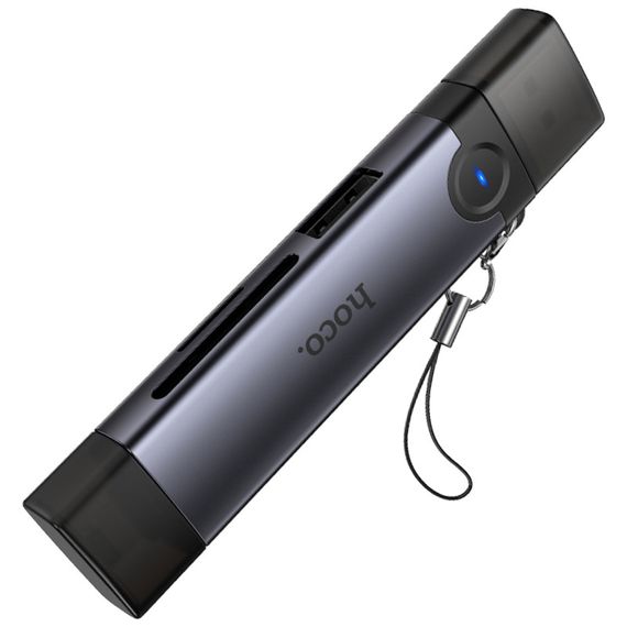 Картридер Hoco HB56A Victory 5in1 Lightning/USB2.0 to SD/TF3.0 + USB 2.0 Metal gray | Зображення 3