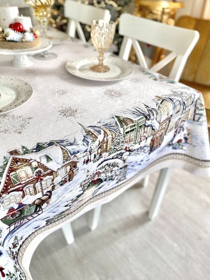 Скатертина гобеленова BENASK BLANCO Limaso, 137x220, Прямокутна, Новорічний, Без люрексу, з мікрофібою, 80% поліестер, 15% бавовна, 5% акрил, Гобелен | Зображення 5