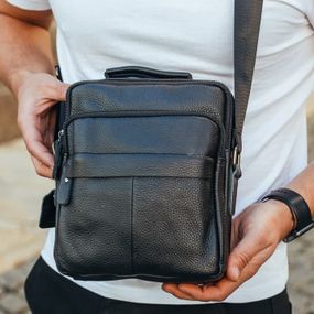 Сумка чоловіча через плече з натуральної шкіри чорна Bexhill DF-53367