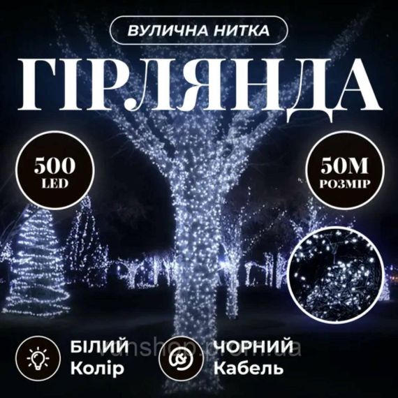 Гірлянда Різдвяна фея вулична 50 (м) 500 LED чорний провід Білий CF500L50MBW