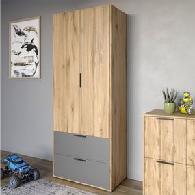 Шафа розпашна дводверна LION Краш з 2 шухлядами Дуб аппалачі/Антрацит (LION-044014)