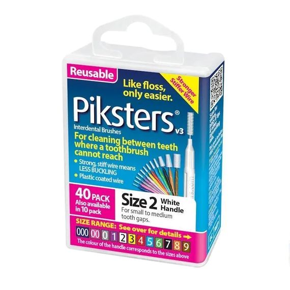 Міжзубні йоржики Piksters, № 2 (діаметр 0.8) білі, 40 шт | Зображення 1