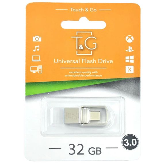 Флеш-накопичувач T&G 104 Metal Series 2in1 USB 3.0 (USB-A/C) — 32GB Срібний | Зображення 1