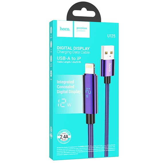 Дата кабель Hoco U125 Benefit 27W Type-C to Lightning with display (1.2m) Purple | Зображення 4