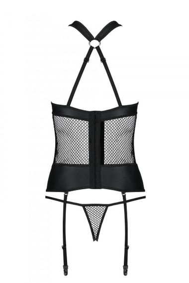 Сетчатый комплект корсет с халтером, съемные подвязки и трусики Passion AMANDA CORSET L/XL, black sexstyle | Зображення 2