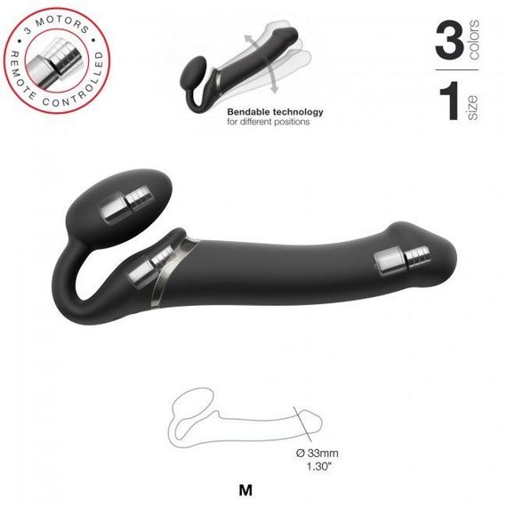 Безремінний страпон з вібрацією Strap-On-Me Vibrating Black M, діаметр 3,3 см, пульт ДК, регульовани | Зображення 2