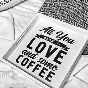 Поднос деревянный с принтом All you need love and some coffee 33х33х4 см (PDN_19M020_WH)
