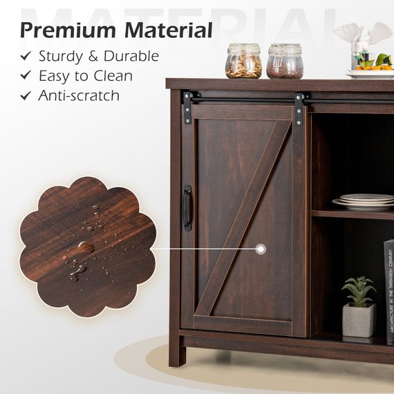 Кухонный комод-буфет Costway Sideboard с амбарной раздвижной дверцей лофт рустик | Зображення 8