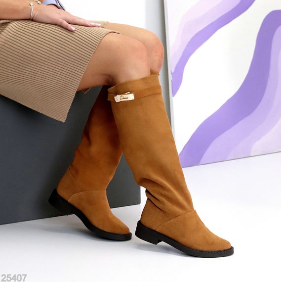 Хітові замшеві чоботи труби жокейки на флісі колір Camel | Зображення 3
