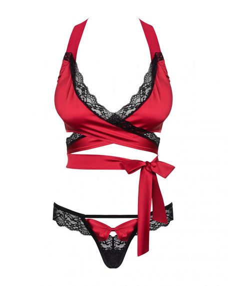 Комплект із мереживом Obsessive Sensuelia top Червоно-чорний S/M | Зображення 4
