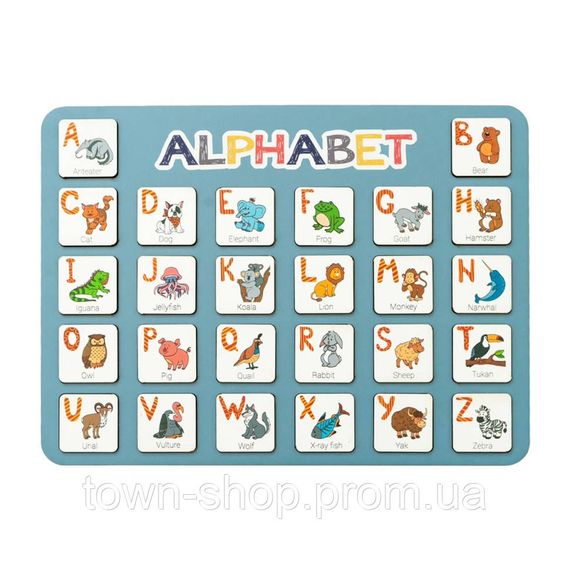 Деревянный алфавит-вкладыш английский "ALPHABET" синий 29х39 см
