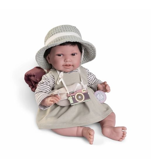 Испанская Кукла Реборн Antonio Juan Виниловая Мягкая Девочка Брюнетка Путешественница со Спальным Мешком 42 см | Зображення 3