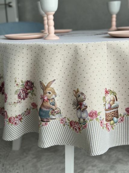 Скатертина гобеленова ROUND1292GR-180D Limaso, Ø180, Кругла, Великодній, Без люрексу, 75% поліестер, 22% бавовна, 3% акрил, Гобелен | Зображення 3