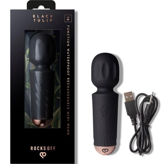 Вібромасажер Rocks Off Mini Wand Black Tulip, 16 режимів Sex Aura | Зображення 4