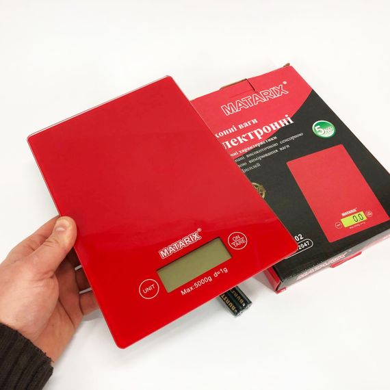 Ваги кухонні MATARIX MX-402 5 кг з дисплеєм, Ваги кухонні для продуктів домашні. Колір: червоний | Зображення 1