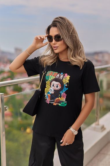 Женская футболка с принтом Labubu цвет черный, размер 46/48, GF05257 | Зображення 1