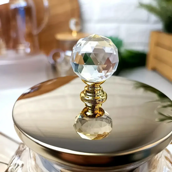 Термостойкий стеклянный чайник Amber Crystal GK-5504 1,8 л декоративный рельефный дизайн Янтарный перламутр | Зображення 6