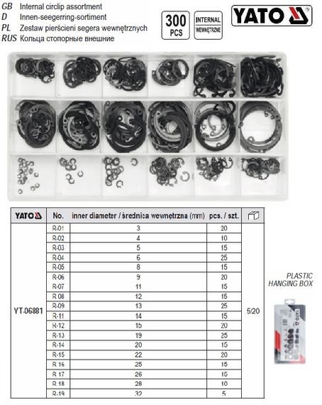 Набір стопорних кілець внутрішні 300шт YATO Польща YT-06881 | Зображення 2