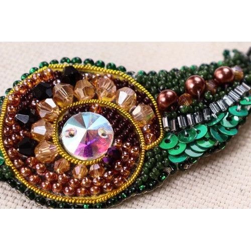 Набір для вишивання бісером прикраси "Смарагдовий равлик" AD-238 на натуральному полотні | Зображення 1