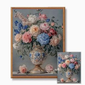 Набор для вышивки крестом JOZYSH "Натюрморт в голубой везе" 14CT, 30x40 см, канва Аида с нанесенным рисунком