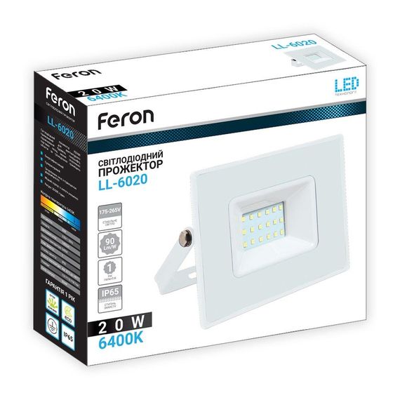 Світлодіодний прожектор Feron LL-6020 20Вт 6400K білий | Зображення 1