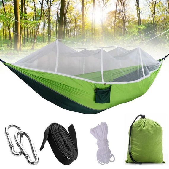 Підвісний туристичний гамак з москітною сіткою (2,45х1,3м), до 200 кг, HAMMOCK NET / Нейлоновий гамак-намет для відпочинку