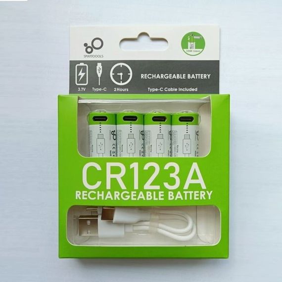 Батарейки аккумуляторные CR123A с разъемом TYPE-C на 3.7V/700mAh Smartoools - 4шт