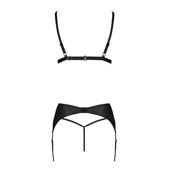 Комплект з екошкіри Passion Miley Set black L/XL: трусики, бюстгальтер, пояс для панчіх, 2XL/3XL | Зображення 3