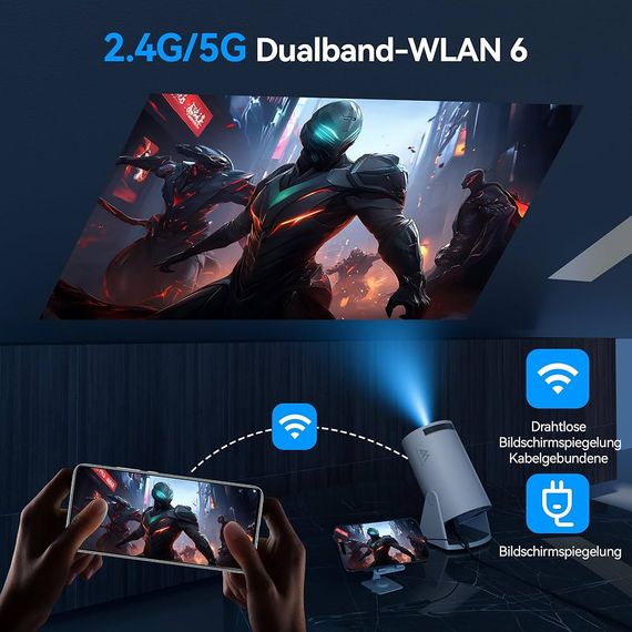 Мини-проектор Aubor Mentech с Wi-Fi и Bluetooth, портативный проектор 180°, поддержка 1080P, проектор с Androi | Зображення 9