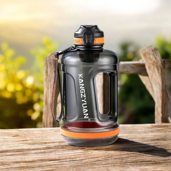 Эко-бутылка KANGZYUAN 2200 мл (2.2 л) - Черная Tritan BPA-free, ударопрочная, спортивная с ручкой и ремешком | Зображення 8