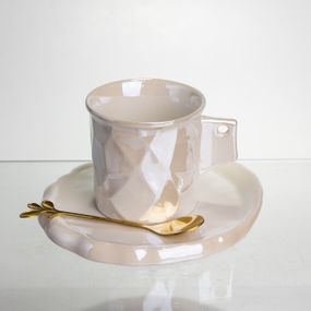 Чашка фарфоровая для кофе 200 (мл) с блюдцем и ложкой, красивая чашка в подарок Белый FM-2B
