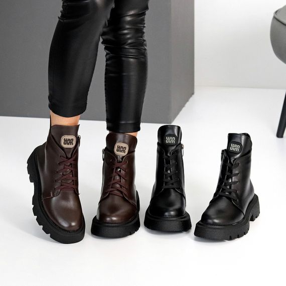 Стильні дизайнерські черевики на флісі натуральна шкіра колір Шоколад | Зображення 9