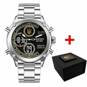 Класичний чоловічий годинник Awarder 017 Тризуб Золото Silver-Black Steel