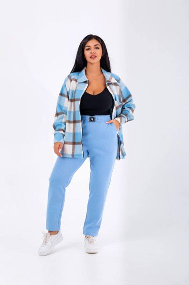 Женский теплый костюм рубашка и штаны NB23031 цвет голубой, размер 46/50 | Зображення 1