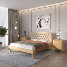 Двоспальне дерев'яне ліжко Mebigrand Токіо Горіх світлий/Аляска 23 (Бежевий) 160х200 см (MBG-4831)