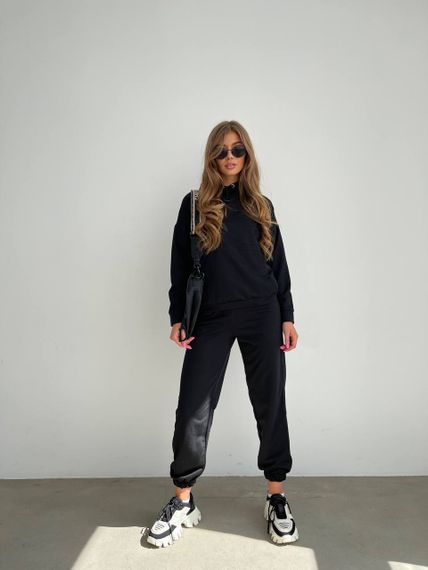 Женский спортивный костюм худи и джоггеры демисезонный двунитка BF536 размер 42/44, цвет черный