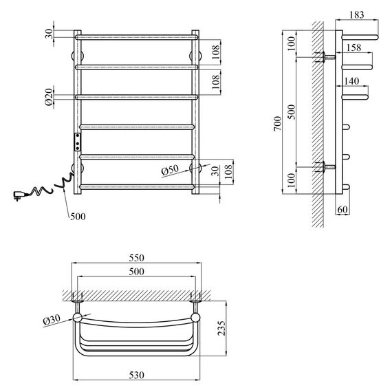 Сушарка для рушників електрична Kroner KRP Prima EL700x500-6 (CV036334) | Зображення 5