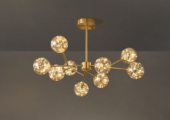 Люстра світлодіодна стельова LED світильник для квартири на стелю лед 26371 Латунь 42-72х110х110 см. | Зображення 1