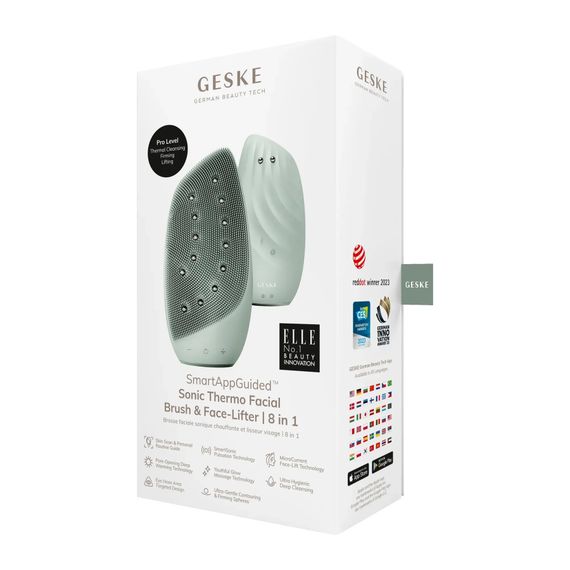 Очистительная щетка для лица GESKE Sonic Thermo Facial Brush&Face-Lifter 8в1 white, Зеленый | Зображення 7