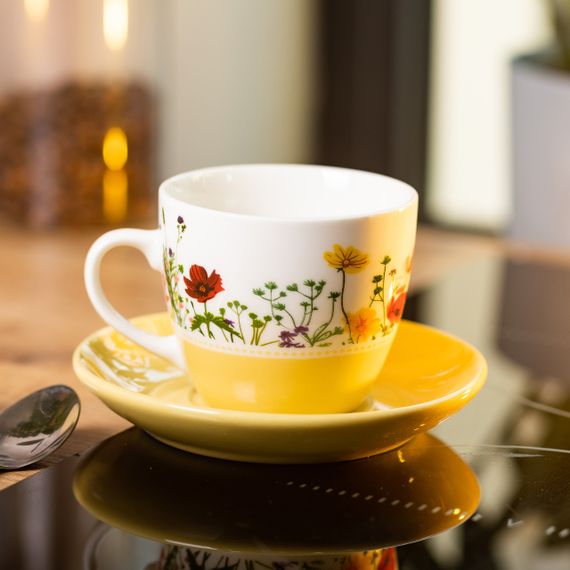 Фарфоровая чашка с блюдцем 250 мл с цветами Желтая RX-N24723Y | Зображення 2