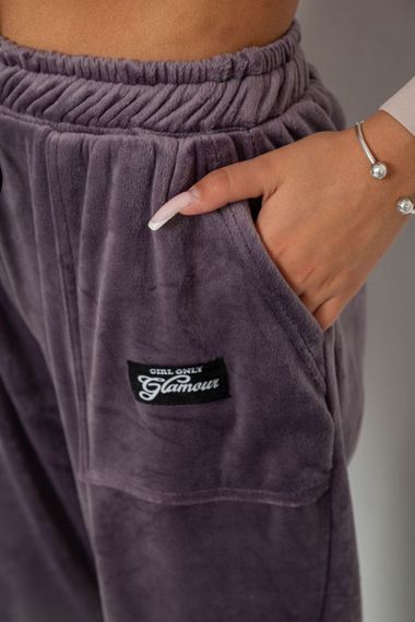 Спортивные штаны велюровые женские на флисе, цвет сливовый, 238R58649-1 | Зображення 4