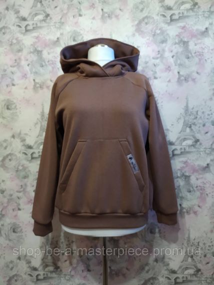 Худи женский коричневый теплый зимний толстовка с капюшоном футер трехнитка с начесом 56