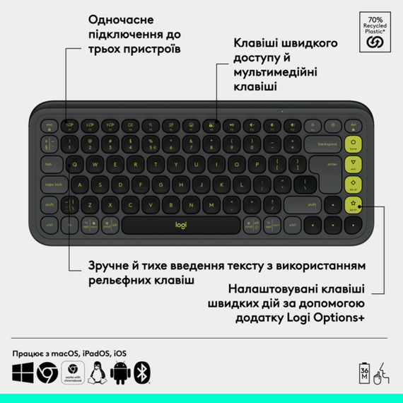Клавіатура Logitech POP Icon Keys Bluetooth UA Graphite (920-013157) | Зображення 5