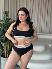 Роздільний чорний купальник PLUS SIZE з яскравою резинкою