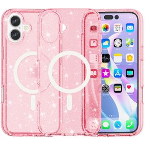 Чохол TPU Galaxy Sparkle (MagFit) для Apple iPhone 16 (6.1") Pink+Glitter