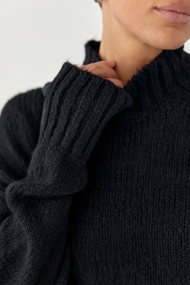 Однотонний в'язаний светр вільного фасону - чорний цвет, ONE SIZE (є розміри) | Зображення 3