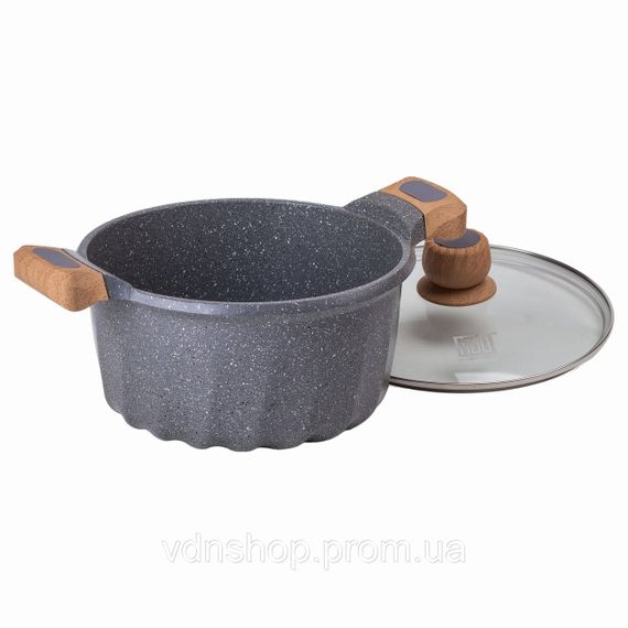 Алюмінієва каструля об'ємом 5 літрів з кришкою Ø 24 см з мармуровим антипригарним покриттям MGC сіра HP-4-433G | Зображення 1