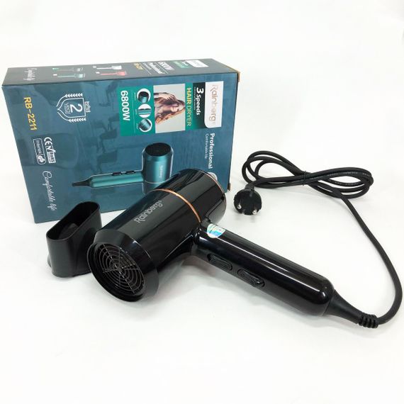 Фен для укладки и сушки волос Rainberg RB-2211 + насадка-концентратор. IM-419 Цвет: черный | Зображення 1