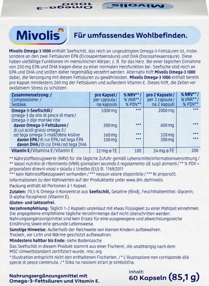 Капсулы омега-3 1000 мг. Миволис Mivolis Omega-3 1000 mg. Рыбий жир морских рыб | Зображення 2